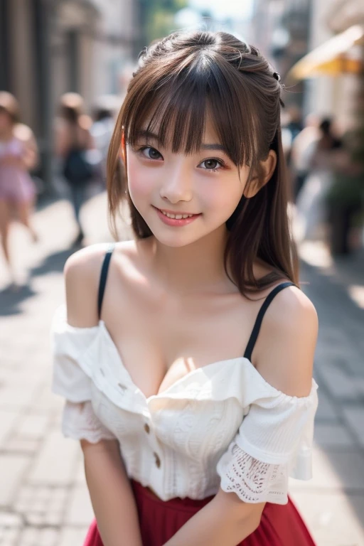 Top-quality Realistic,Official art,Highly detailed CG Unity 8k wallpaper,ultra-detailliert,hight resolution,Physically-based rendering,Magnificat,finely detail,masterpiece,Best Quality,ultra detailed,Mature beauty,Beautiful women,1girl,moist lips,sexy lips,Sexy smile,Gentle smile, 20 years old, Beautiful bare skin,Smooth bare skin, big well-shaped breasts,beautiful Mature body,swept bangs,(Medium hair:1.3), beautiful detailed eyes,model shoot style,Japanese Idol,Full-body,((Hydrangea blooming on the slope behind the alley )),BREAK, ((German Maid:1.3)),(Maid costume),Sitting model pose,Delicately expressed eyes,cute smile,shoot from below,(sitting on a chair on the cafe terrace), (Cafe terrace surrounded by lots of hydrangeas),A lot of hydrangea are blooming,model pose,((Extreme close-up)),