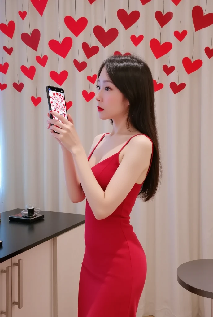 ((top quality、8k、masterpiece:1.3))、Extremely exquisite beautiful girl,full-body shot,Huge breasts,Breast enlargement,amazing breast size,G cup。Wear big earrings,The skin is very white,Hydrating red lips,Very thin waist,Thighs are very thin,Big Ass,Fair and smooth skin,Smooth and fair skin,Flawless skin,Fair and shiny skin,Cool white skin,front Photo,Deep V,showing her breast,(Big V-neck),Bright light,(Red transparent lace dress:1.3),Red tulle skirt,Bare shoulders,Light pink hair,The hair is light pink,stage,Red Carpet,Cannes Film Festival,((A person takes a selfie:1.6)),(A mobile phone selfie:1.5)