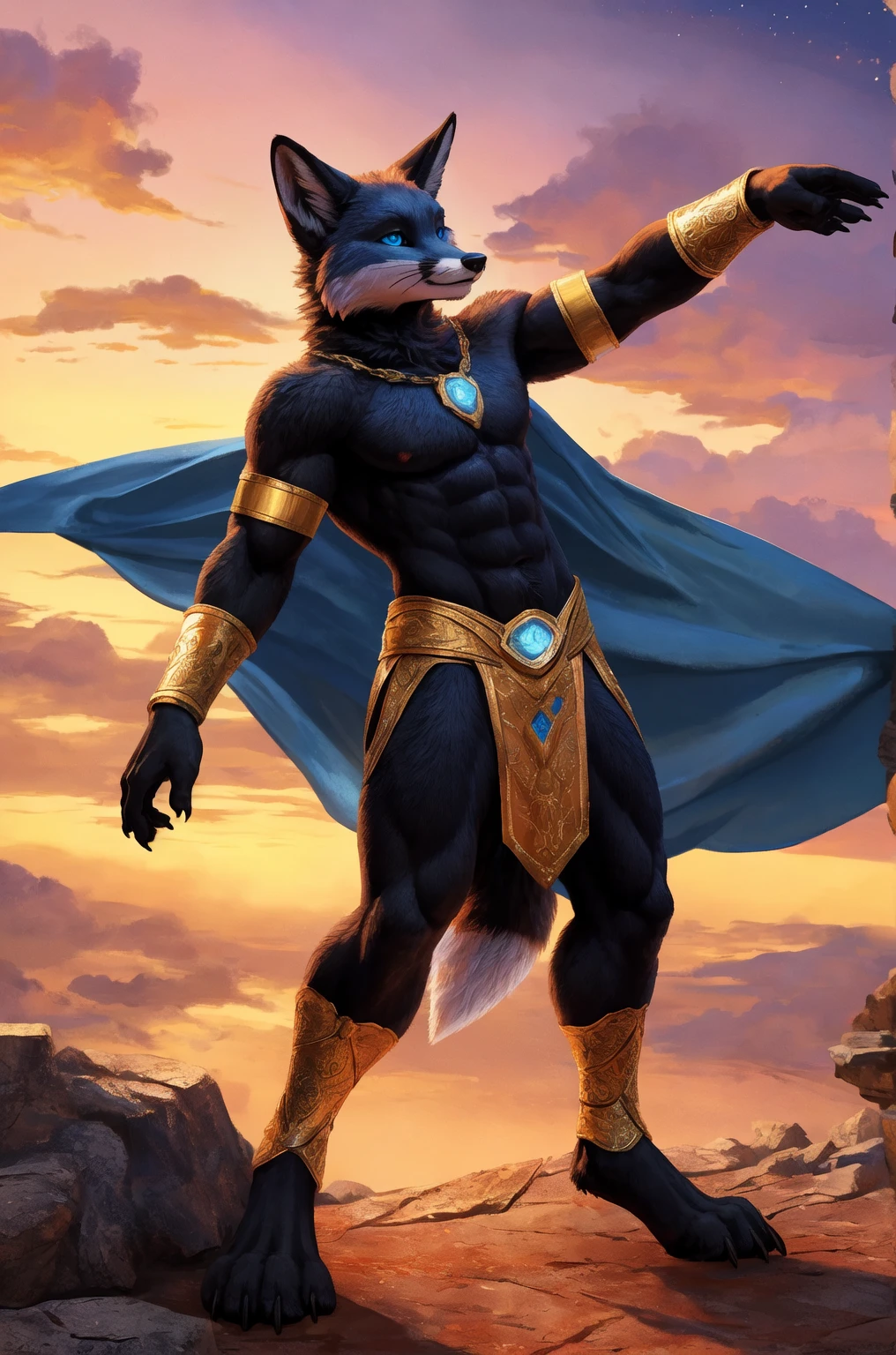 （Handsome werewolf）（blue fur）（red eyes）（police uniform）（masterpiece）（Very detailed）