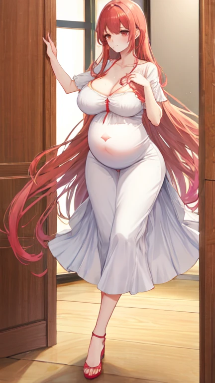 2 women,Mom and mother-in-law,35 years old,人妻 A pregnant woman,pregnant,pregnant,pregnant with twins,10 pregnant,Pretty Face,Sexy body,Long hair,Wearing a white transparent off-shoulder dress,Sexy pajamas