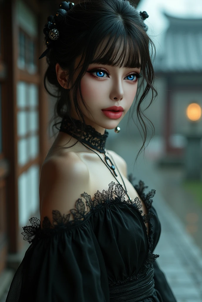 (masterpiece), best quality, expressive eyes, perfect face, Mysterious, glamourous, elegant, Classy, tall female, thick makeup, expensive talking at the market 8k portrait,