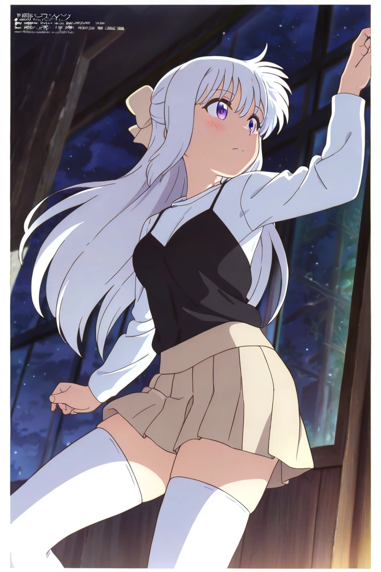 1girl ,solo,20s,mature female,white hair,long hair,fox ears,(simple background),white shirt,white skirt,smile,ojou-sama pose