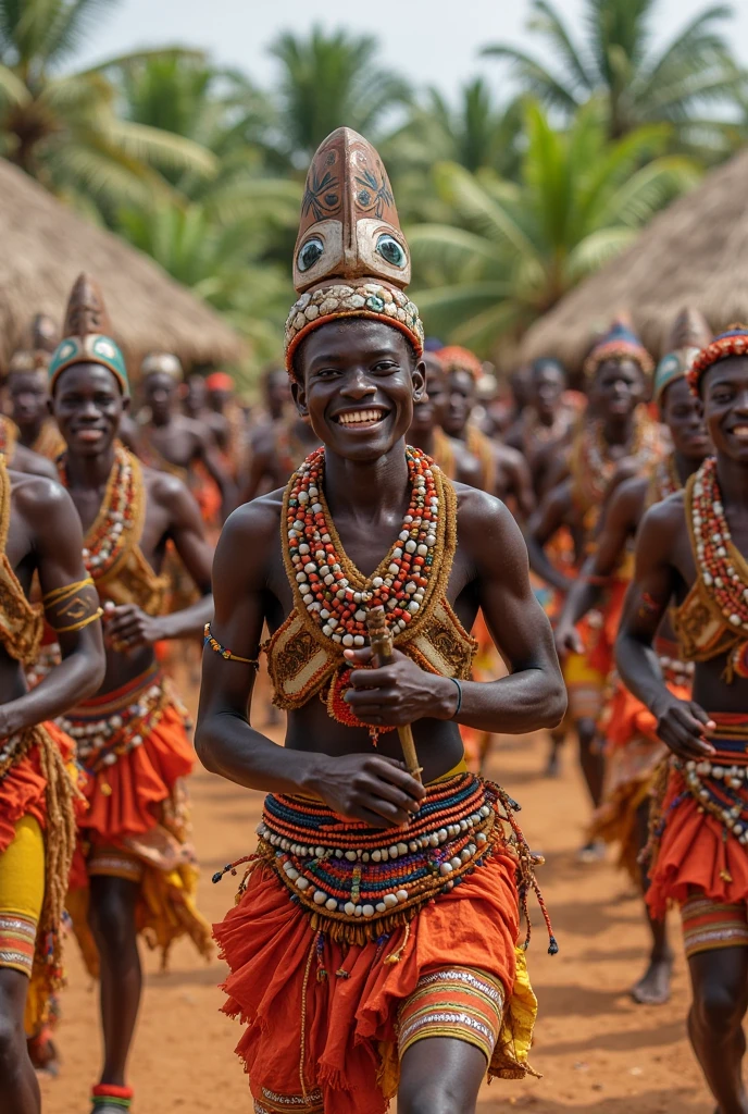African orishas wearing straw clothes singing rap  
