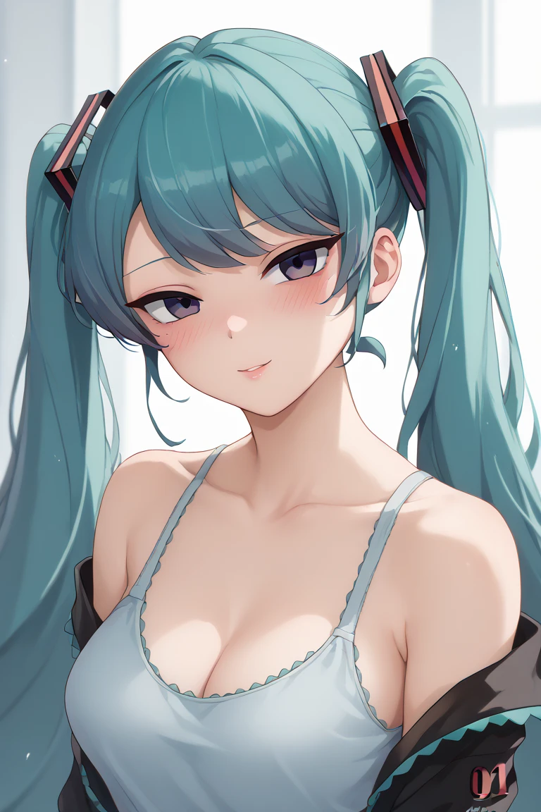(masterpiece、highest quality、highest quality、Official Art、Beautiful and beautiful:1.2)、(One girl:1.3)Hatsune Miku、Twin tails,Beautiful breasts,Stickers、おっぱいのStickers、Baby Face、From the side、(((Chest close-up、Cleavage、I mainly draw the chest)))、Depiction of only the chest、Laugh with your mouth wide open、Succubus、Simple Background、White background、