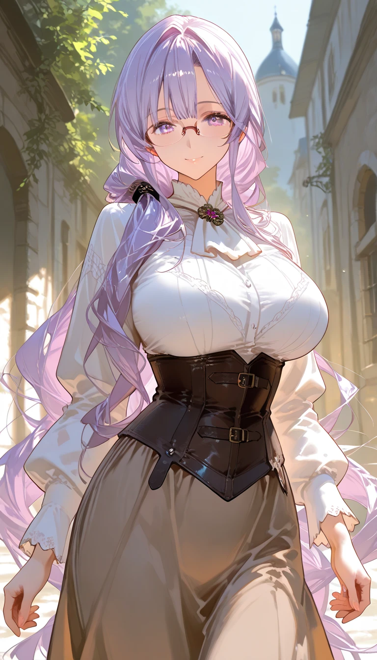 a few girls in nobility fantasy dress (masterpiece), best quality , expressive eyes, perfect face, full body, standing, shade detail, purple eyes, purple hair