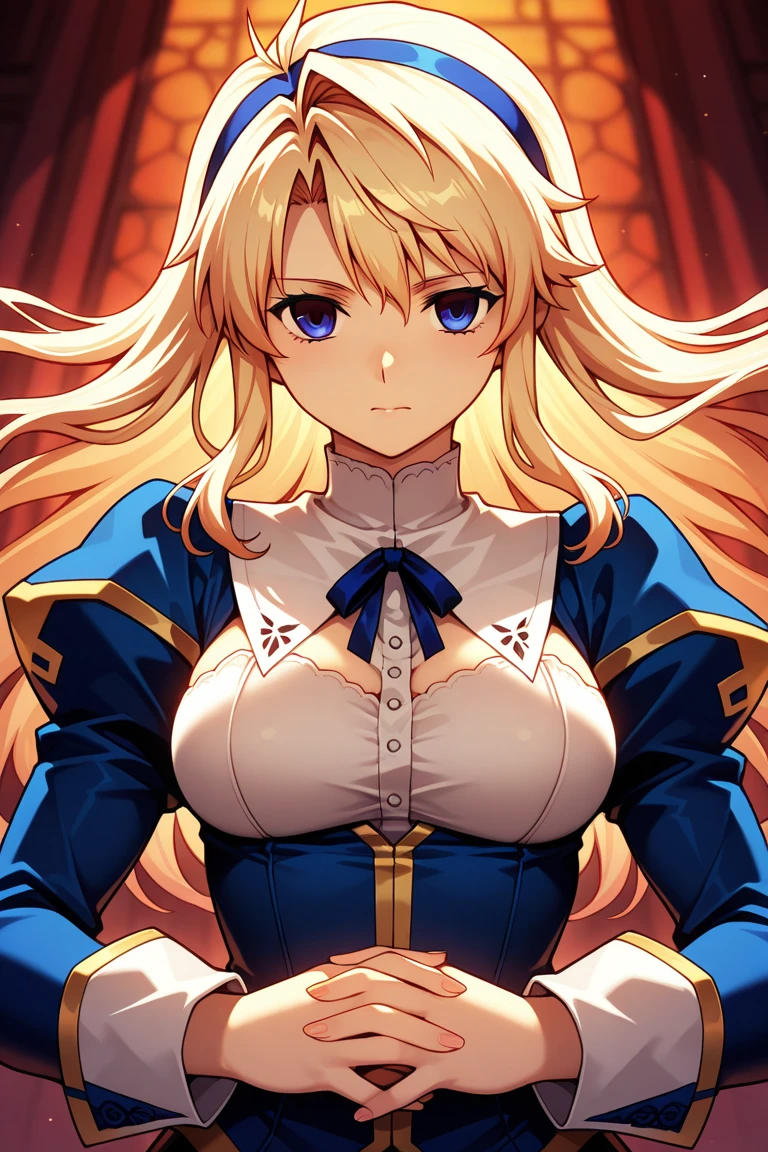 Know Artoria from Fate Stay Night, outfit Kurumi Tokisaki de Date a Live, two pigtails in the hair, blond hair