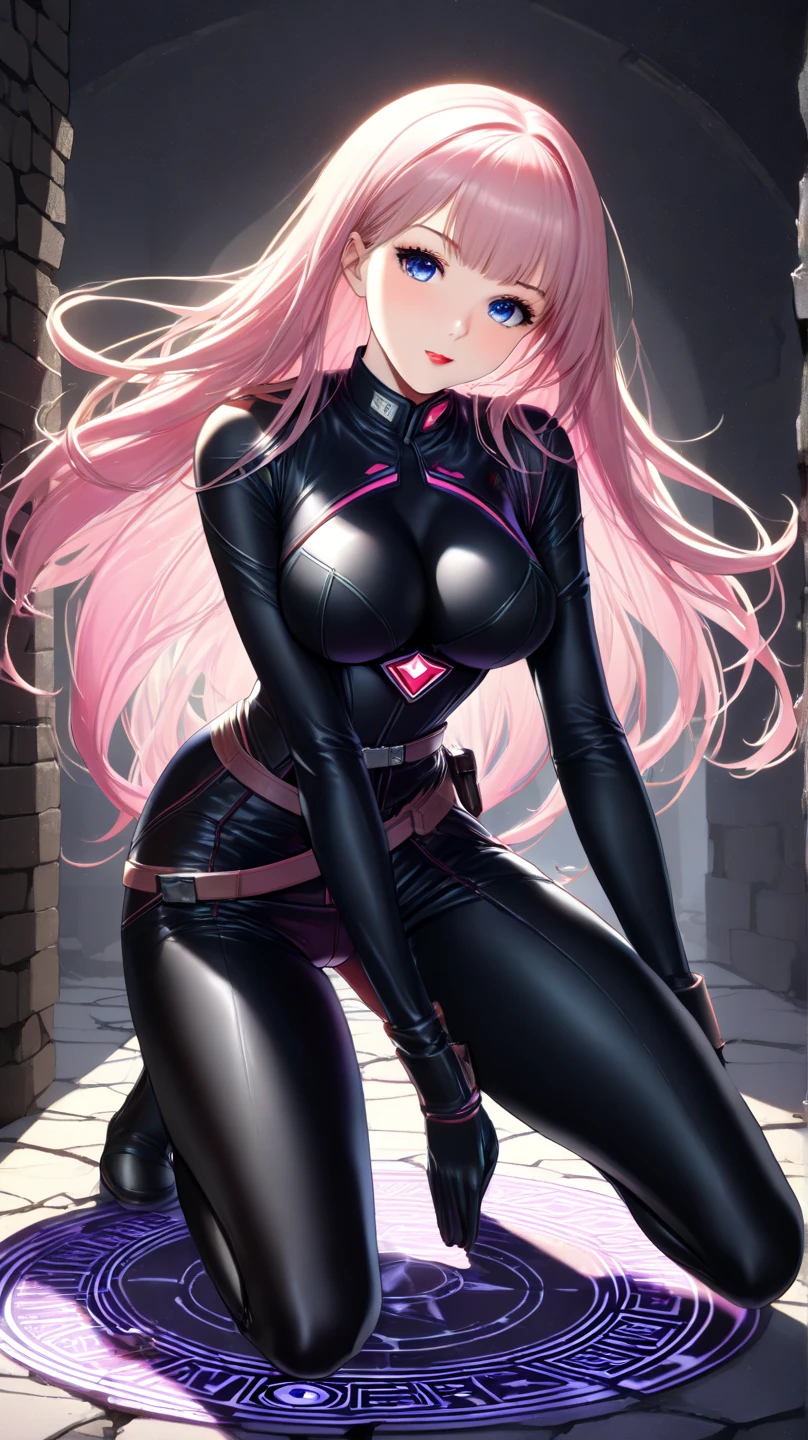 Video game character girl in leather leggings 
