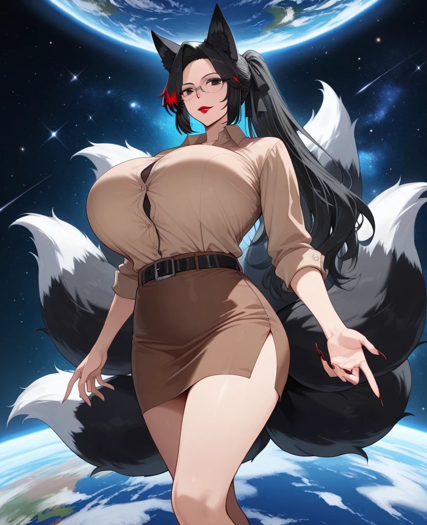 Big butt moth girl astronaut, with huge breast and a narrow waist in outer space