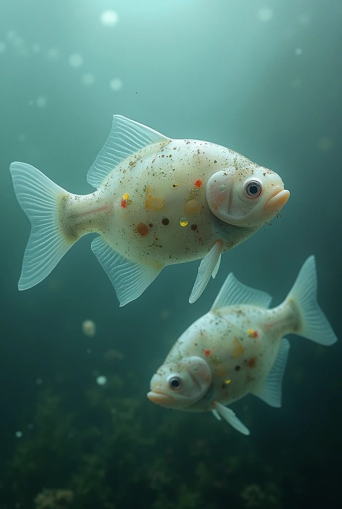 abyssal、silence、View from the submarine window、Strange deep-sea creatures flock to giant white weathered fish carcasses
