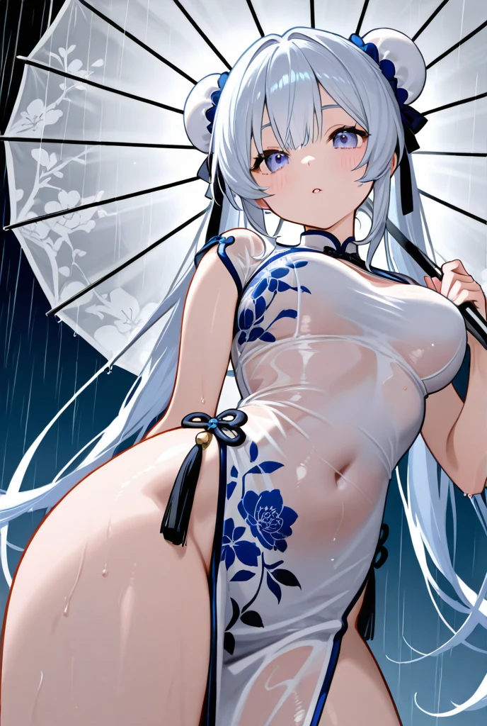 1 female,chiquita,bit girl,Small loli,huge-breasted,Pornographic exposure, 独奏,(Background with:bamboo forrest,lotuses,lotus flower,exteriors,Lotus pond) She has short blue and white hair,Qi bangs,Doll head,Station,Sweat profusely,drenched all over the body,,seen from the front, hair straight, mostly cloudy sky,(((tmasterpiece),(Very detailed CG unity 8K wallpaper),best qualtiy,cinmatic lighting,detailed back ground,beatiful detailed eyes,Bright pupils,Beautiful eyes,(Very fine and beautiful),(Beautiful and detailed eye description),ultra - detailed,tmasterpiece,)),facing at camera,A high resolution,ultra - detailed),Expose large breasts,Bare genitalia, Bulge,legs are open,Raised sexy,Camel toes,Flushed complexion,Open-mouthed,frontage,elementary student,nakeness