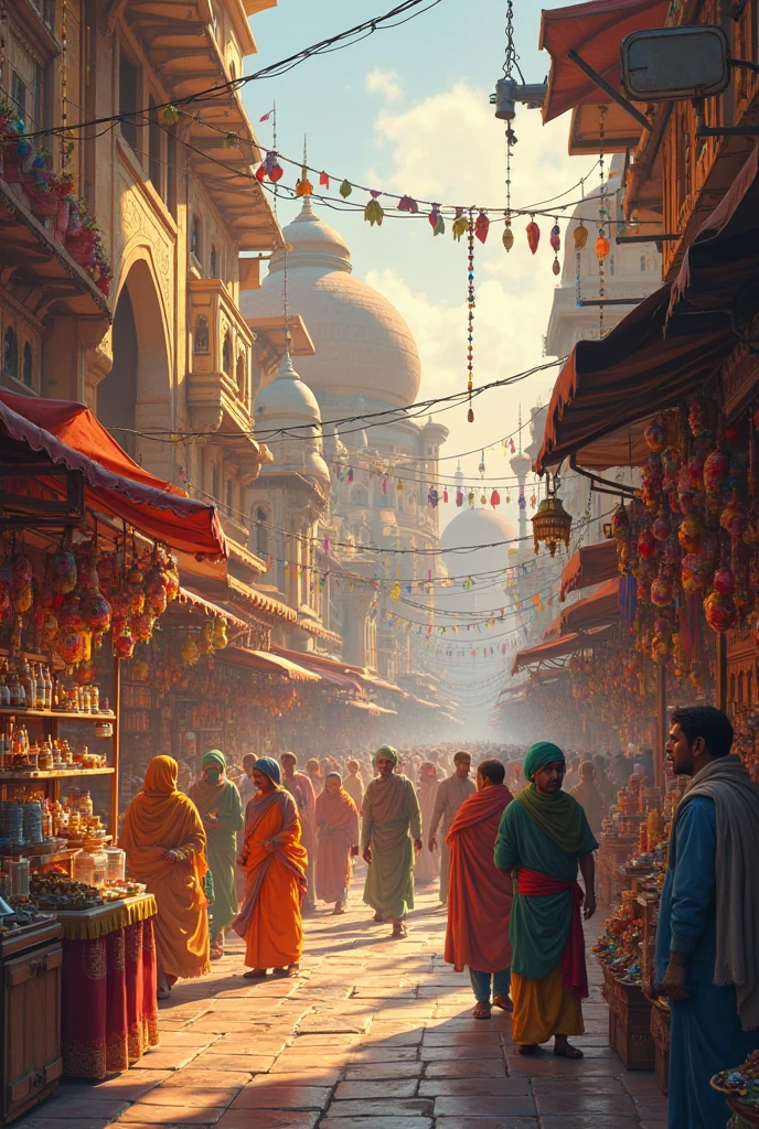 Market in india with blank middle space