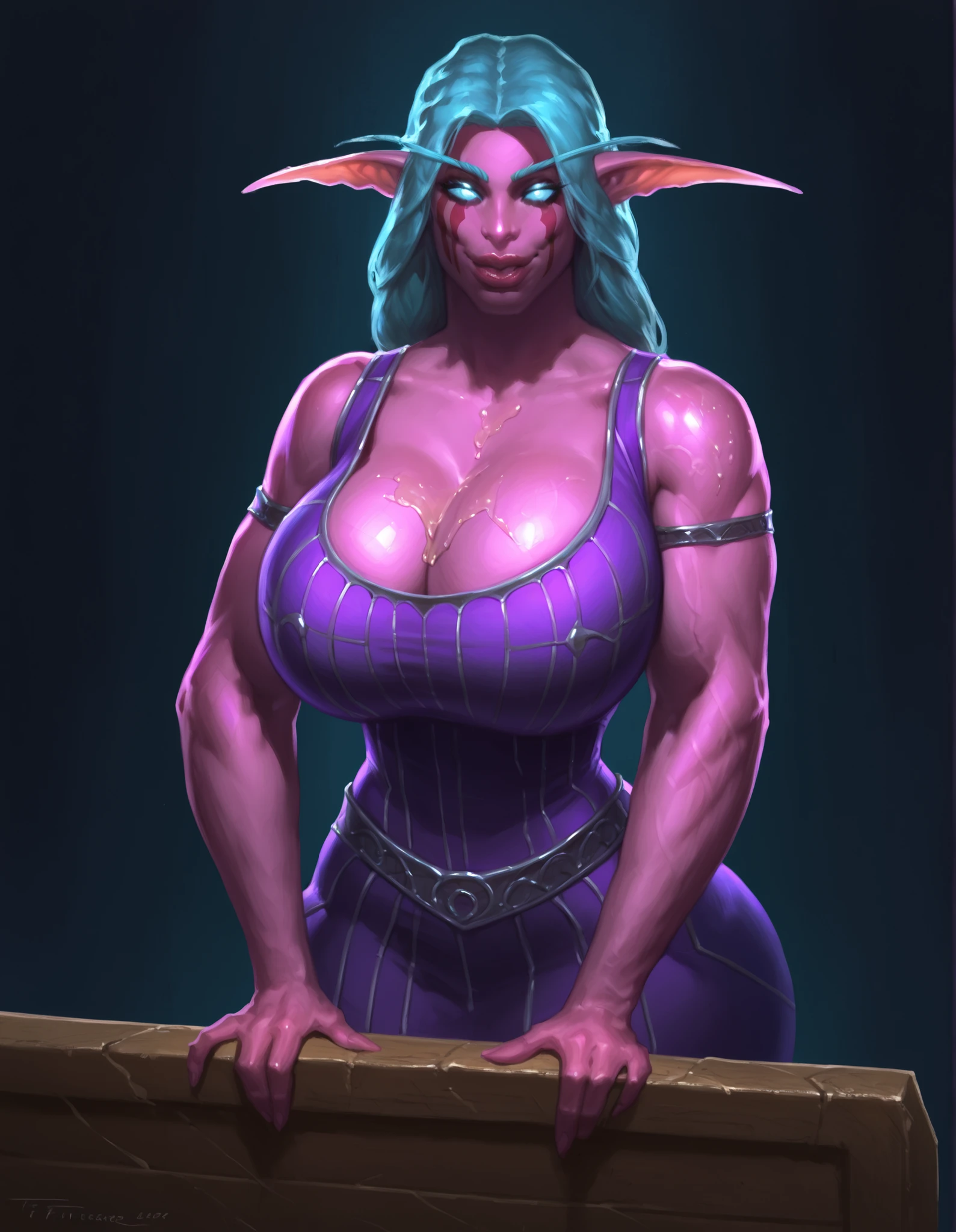 by darkgem, by duase, by kevinsano, solo, 1girl, undyne, blue skin, black eye patch, female, older woman, smooth body, athletic, buff, wide body, wide hips, thick thighs, big arms, (huge breasts:1.1), heavy breasts, nipple outline, highly detailed eye, (slit pupil), (black pupil:1.3), milf, tank top, bare midriff, cleavage, large areolae, mom jeans, lowrise jeans, bare midriff, visible thong straps, Masterpiece, best quality, absurd res, highly detailed, cleanly drawn eyes, park environment, cute smile, standing upright, casual posture, 