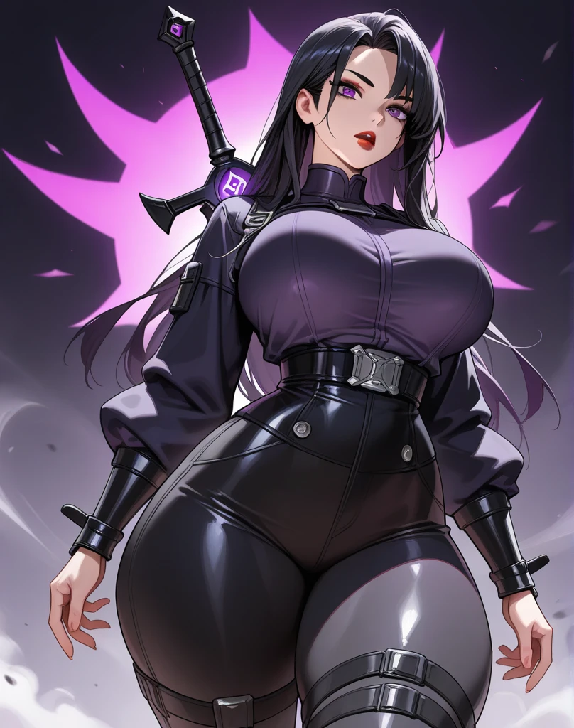 military cyberpunk, battle, tight stockings, angry scream, Open mouth, young girl, Pullover, whole body to see, very long hair, (( very wide hips)), (((colossal Thighs, gigantic thighs, very huge thighs, very big thighs))), fullbody, platform heels, pale skin, very Big breast, firm breast, high cut leotard, Battle, fighting,