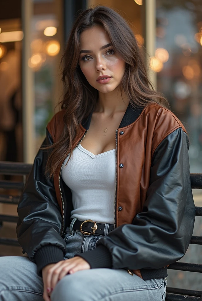 mulher arafada com uma regata branca e um colar, sexy com olhos verdes, Retrato de Sophie Mudd, cabelos castanhos e olhos grandes, selfie de uma jovem, olhos do quarto, Violeta Myers, sem maquiagem, maquiagem natural, looking directly at the camera, cara com artgram, maquiagem sutil, stunning corpo todo shot, olhos verdes penetrantes, beautiful angle, pose atraente, linda garota, pose sexy, corpo todo picture, corpo todo, corpo todo shoot, deusa morena, alto detalhe, pose satisfeita, wearing grey saia and botas, saia, botas