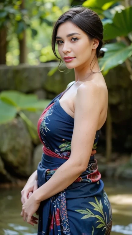 create a hyper realistic vertical photo of [[North Indian ]]most attractive woman in her 40s, blue color Sundress, extra big chest, 36d, flirty gaze, Feathered Bob , trending on artstation, portrait, digital art, modern, sleek, highly detailed, formal, determined, pink liner lipstick, soft lips, black eyes