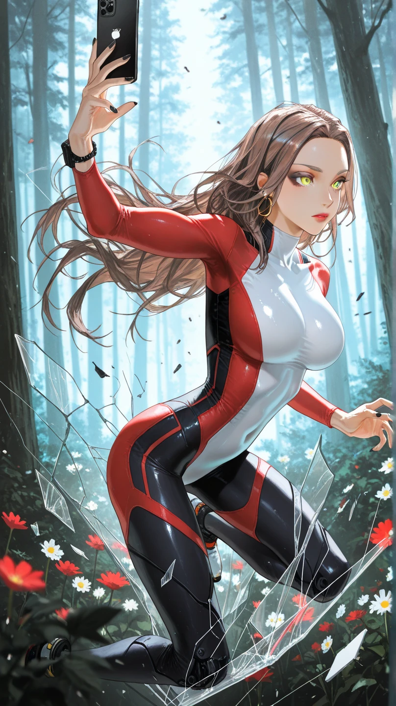 (((red checkered pattern, branco e preto))), (((cabelo curto loiro))), The most powerful girl on the planet with an aggressive evil dragon outfit, arms with scale textures, Agilidade, pose de lutadora, expression of hatred on the face, melhor qualidade, high resolution, action pose, corpo inteiro
