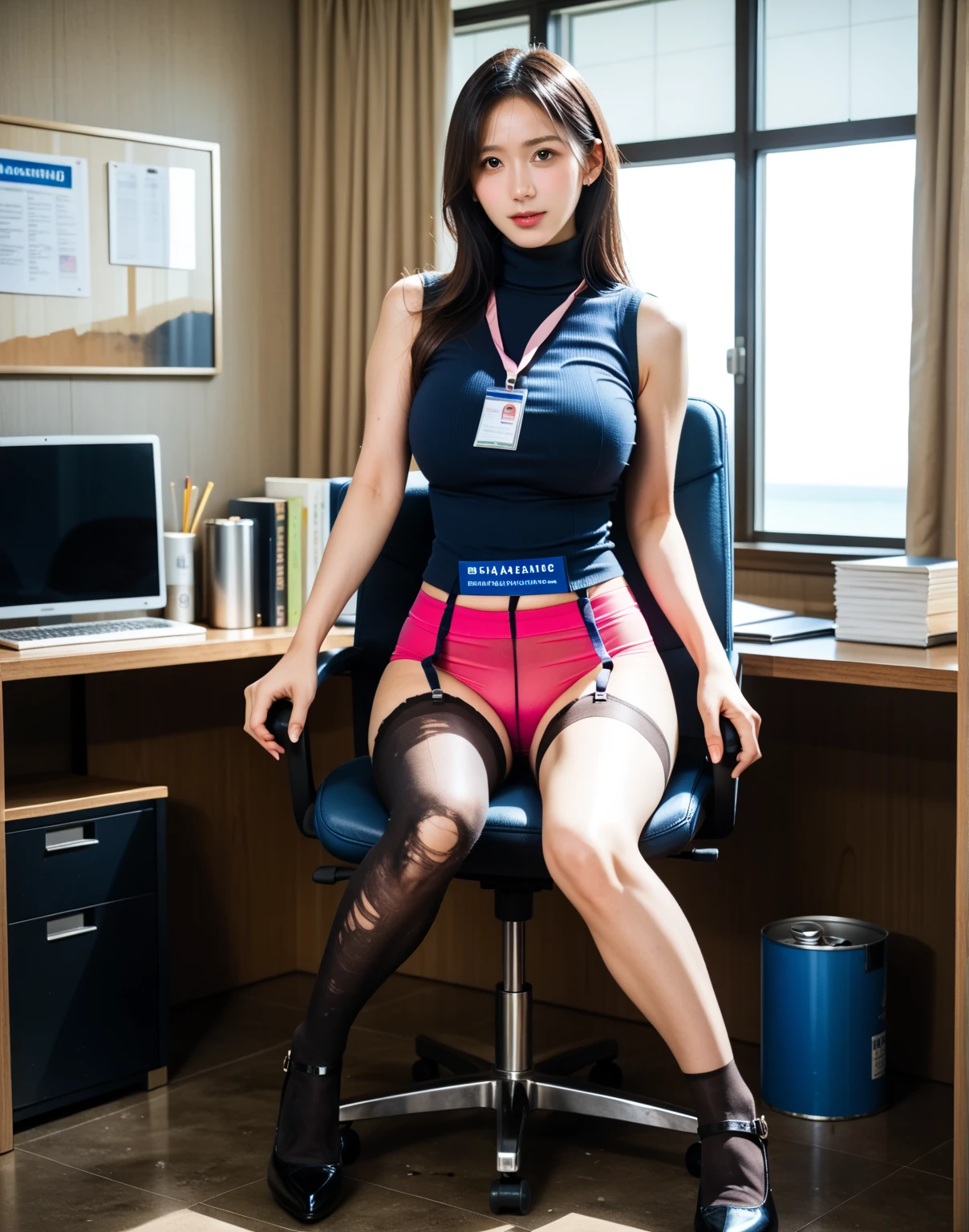 4K, Sit in a chair in the office,Look at the stockings in the back,Can't wrap it,