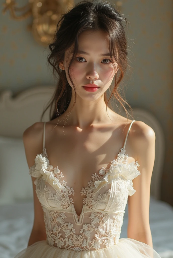 15Caucasian model at the age, Full-body image,((Clean clothes)), white clothes, Skin Color, Pretty Caucasian Woman, White hair, A smile, (8K, Raw photography, top-quality, masterpiece: 1.2), masterpiece, Super Detail, 超A high resolution, (Realistic and realistic photos: 1.37), high-definition RAW color photography, extremely delicate and beautiful, 非常にdetaileds, 8K Wallpaper, astonishing, detaileds, 非常にdetailedsな目, 非常にdetailedsな肌, 非常にdetailedsな指, h非常にdetaileds nose, 非常にdetailedsな口, perfect anatomia, The upper part of the body, , Sheer feeling、Transparency、White Dress、, white hair, Blue eyes, masterpiece, realistic skin textures, 超detaileds, shiny hair and white skin, 、 beautifully dressed body、Juvenile impression、The upper part of the body、Blue eyes、Deep carving、she looks like a white woman、Clean clothing