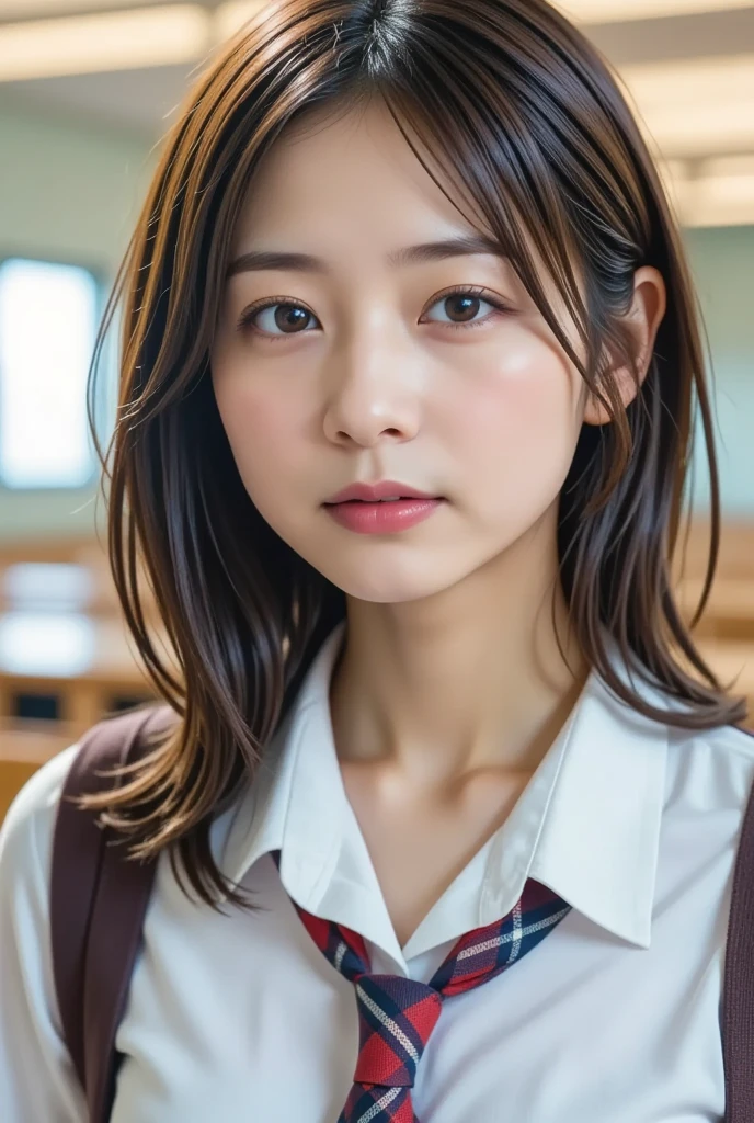 (best quality:1.4),(masterpiece:1.4),(photorealistic:1.4),(Realistic:1.2),(ultra high res, raw photo:1.4),(hdr, hyperdetailed:1.2),(8K:1.2),cinematic photo,photo of black hair,1girl,solo,wearing ,((Japanese classroom))、((Upper Body:1.3))