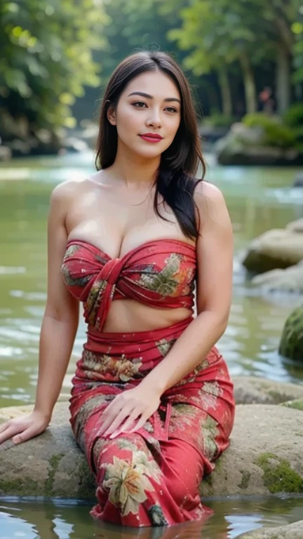 Araffe dress,Red dressRed wearing a short dress (white),Crocodile nearbya mountain of water near the Crocodiles nearby.light green, shining flowers,Red skywearing a suit (white), lipstick (pink) Escasamente vestido.Smooth sky model Hermosa figuracuerpo voluptuoso curvy hermosas sonrisa seductora Retrato Gabriella Lin Rojo Orange dress Red