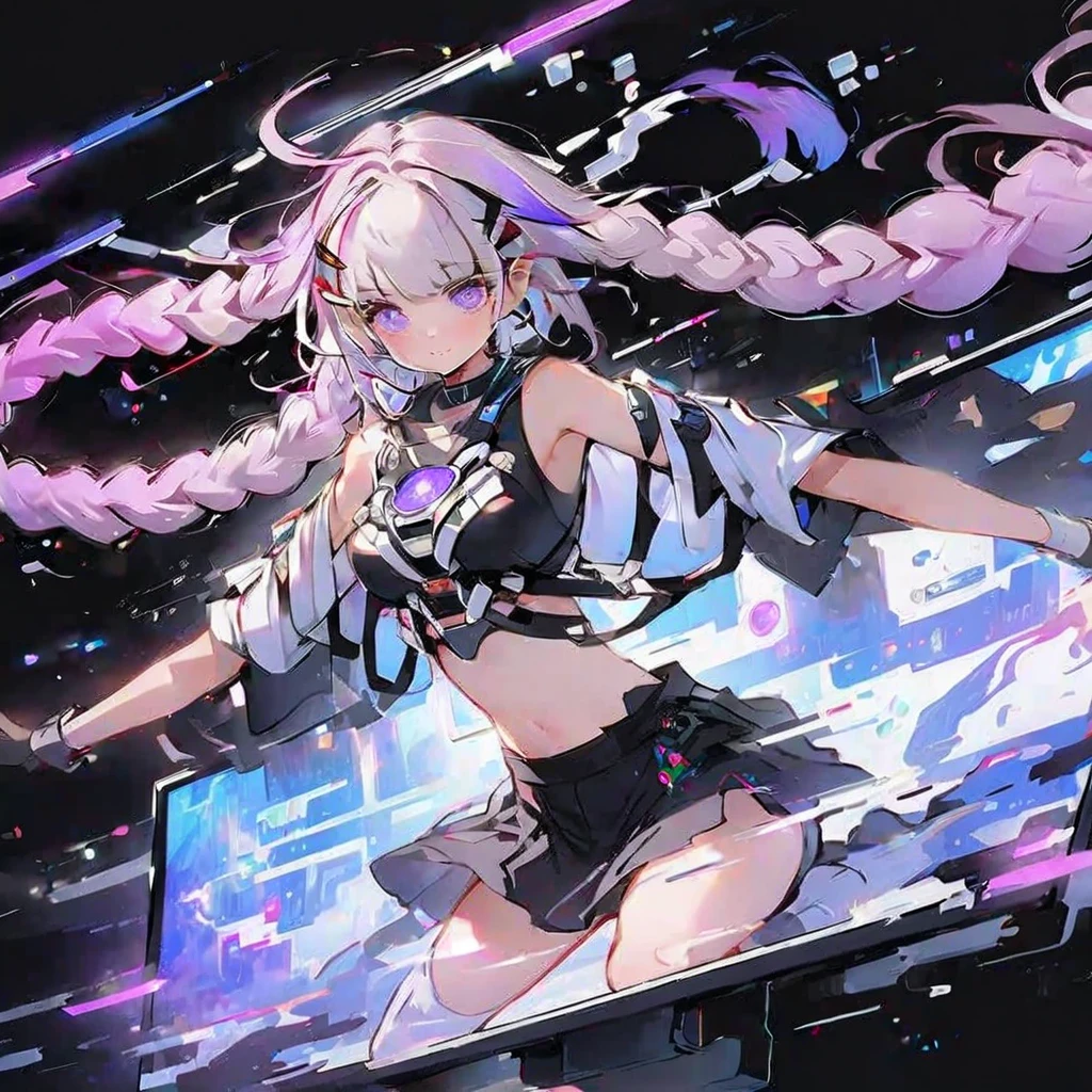 Beautiful blonde woman with red eyes and long pigtails、Screaming like a punk while playing an electric guitar on a large dome stage、pure white prom dress、anime style、delicate touch、flashily
