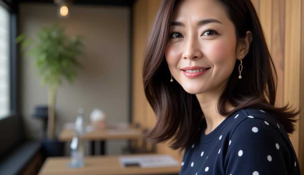 ((top-quality, in 8K, masterpiece:1.3)), Beautiful Japanese woman, perfect body:1.4, Slim abs:1.2, ((Straight hair:1.2)), (turtle neck:1.1), (a street:1.2), wetbody:1.5, Three-dimensional texture, detailed eyes, detailed body, Brown hair, very thin waist, posterior view, looking back to the viewers
