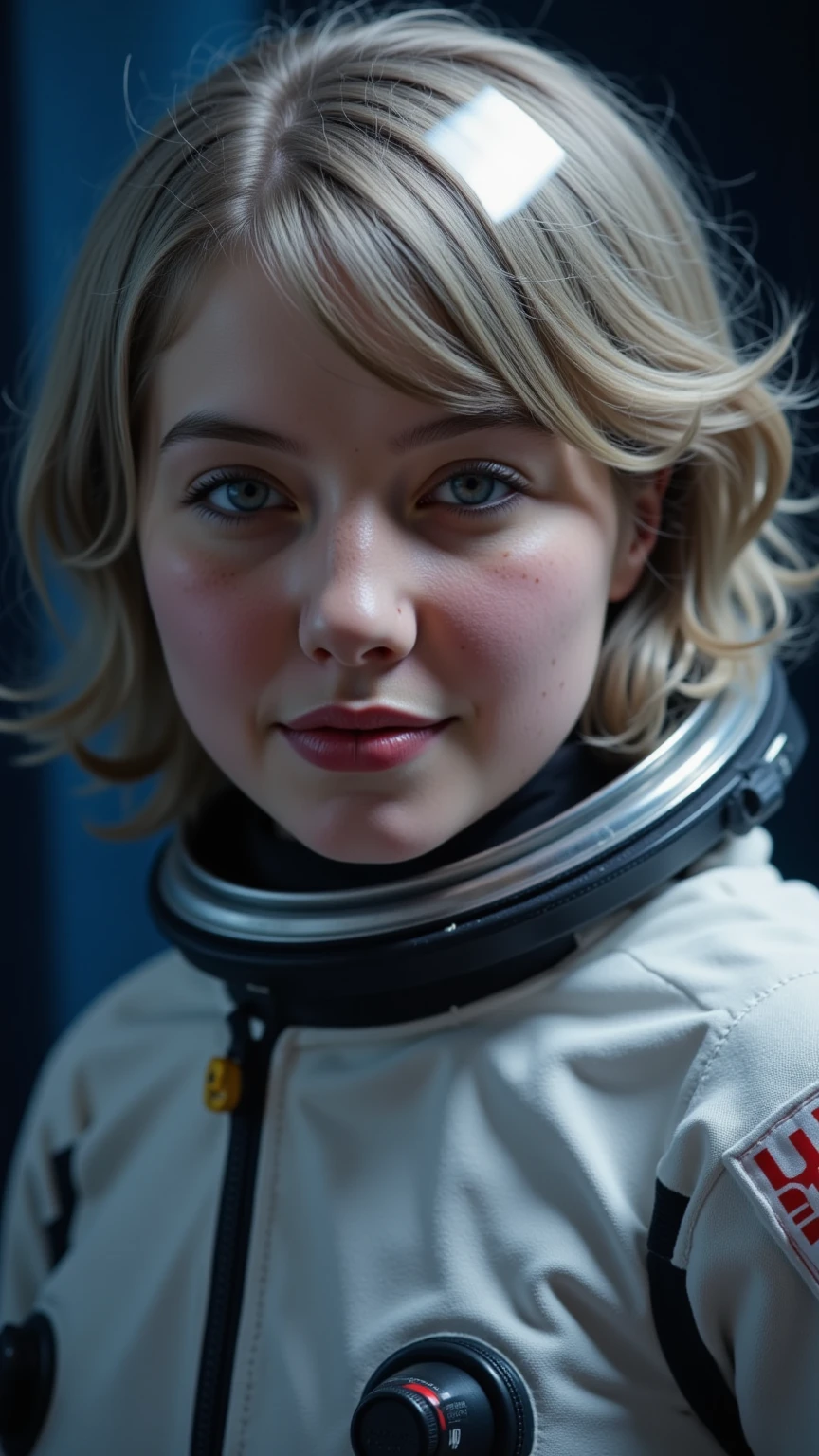 a beautiful picture of luna lovegood, detailed skin texture,masterpiece, photorealistic, woman, 4k, HDR, backlighting, light, RAW color photo,(fully in frame:1.1), (blush:0.5), (goosebumps:0.5),<lora:luna lovegood:0.95>  wearing  a (astronaut:1.3) suit