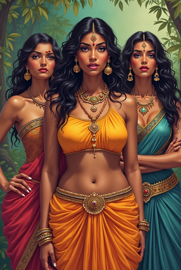 A movie scene featuring a 50-year-old Indian IFBB called Pavna, showcasing her captivating beauty and mature allure. Her dark-skinned complexion adds depth to her striking appearance, accentuated by her glistening white hair and thick lips. She exudes an air of soft gentleness and kindness as she wears a shimmering robe, complementing the iridescent thong underneath. The scene is further enhanced by the presence of sheer Arab pants that flow gracefully, adding a touch of mystery and sensuality. To complete the ensemble, she adorns a shiny gold sari top that sparkles under the light. Everything in this sophisticated, high quality, ultra-detailed, photorealistic image radiates vibrant colors, capturing the viewer's attention with its vividness. The lighting casts a soft glow, highlighting the woman's features while adding depth to the scene. It is truly a masterpiece that showcases the beauty and allure of maturity.