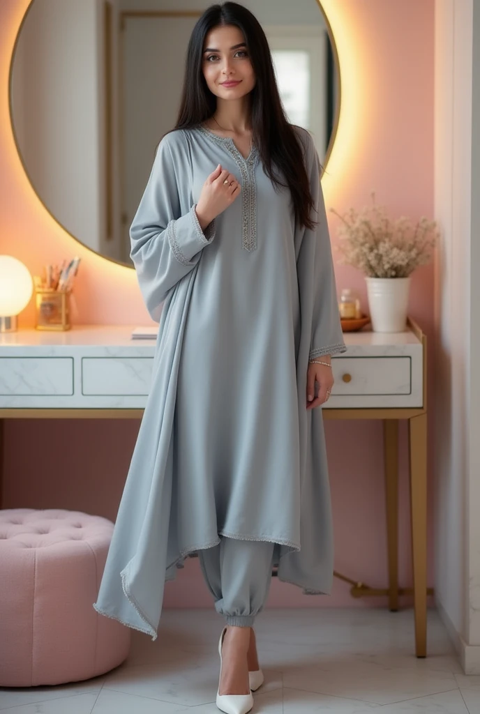 Beautiful Arabian girl wearing cat dress, symmetrical,  utra realistic, 8k
