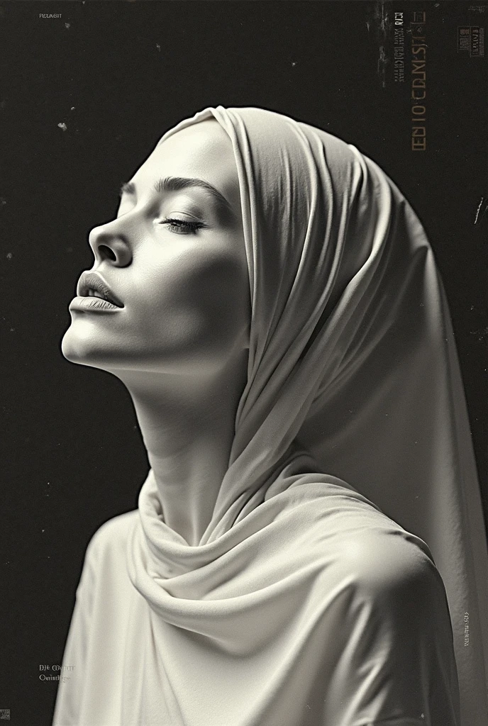
abstract,surrealism, Jennifer Lopez body wrapped in sheet music from head to toe, black background
