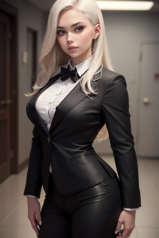 (8k, RAW photo, best quality, masterpiece:1.2), (realistic:1.3), (photorealistic:1.3), ultra-detailed, (high detailed skin:1.2), 8k uhd, dslr, soft lighting, high quality, film grain, Fujifilm XT3, best quality, beautiful lighting, beautiful business woman, pink long hair, walking and looking to the distant, looking away from viewer, tight mini skirt, black leather skirt, high heels, tie, thick thighs, open shirt, open white shirt, white shirt, show cleavage, sexy legs, beautiful legs, shinny legs, elegant legs, elegant woman, beautiful eyes, pink contacts, sexy cleavage,