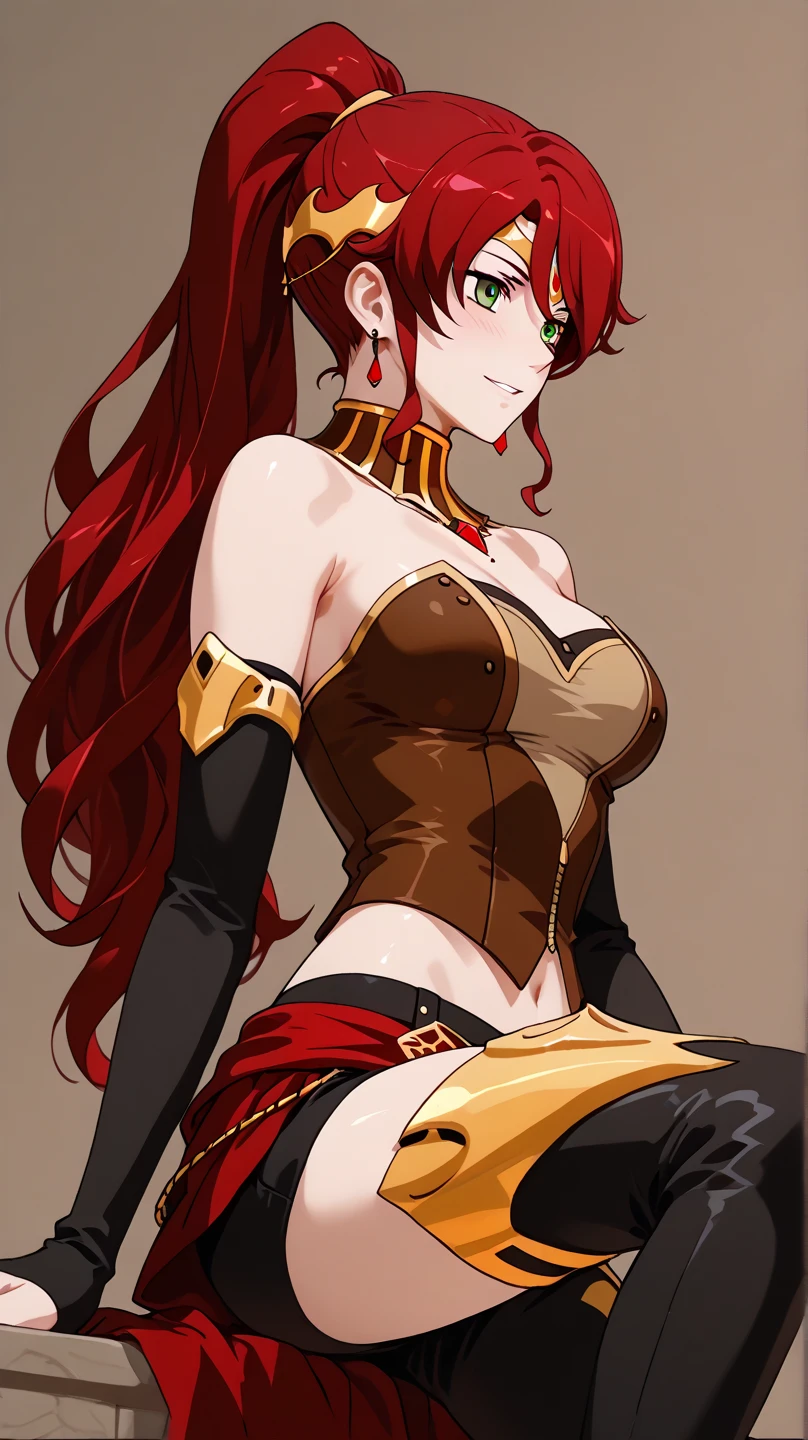 (NSFW), "Aura of Enchantment" (masterpiece), Highest quality, Extremely detailed, Enchanting figure, Warm and inviting lighting, Vibrant and bold colors, Lone Figure, Alone in the room, Long, wavy grey hair, Accented with orange inner strands, Piercing red eyes that seem to glow, Contrasting inner hair color, Two-tone hair design, A prominent Ahoge, Ridiculously long hair that cascades to her feet, Multicolored strands of orange, purple, and blue, Hello, World (or a caption of choice), Wearing a skin-tight bodysuit that highlights her curves,