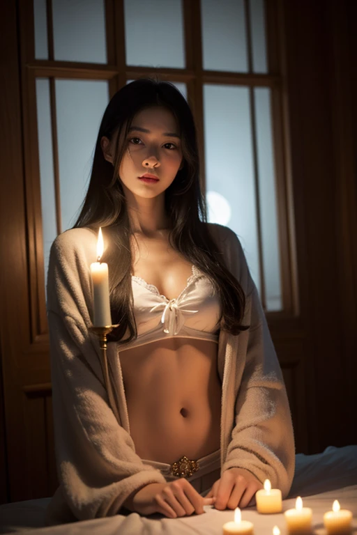 ((prettier face)) ((moist skin)) wearing red panties, hands correction, open thin robe