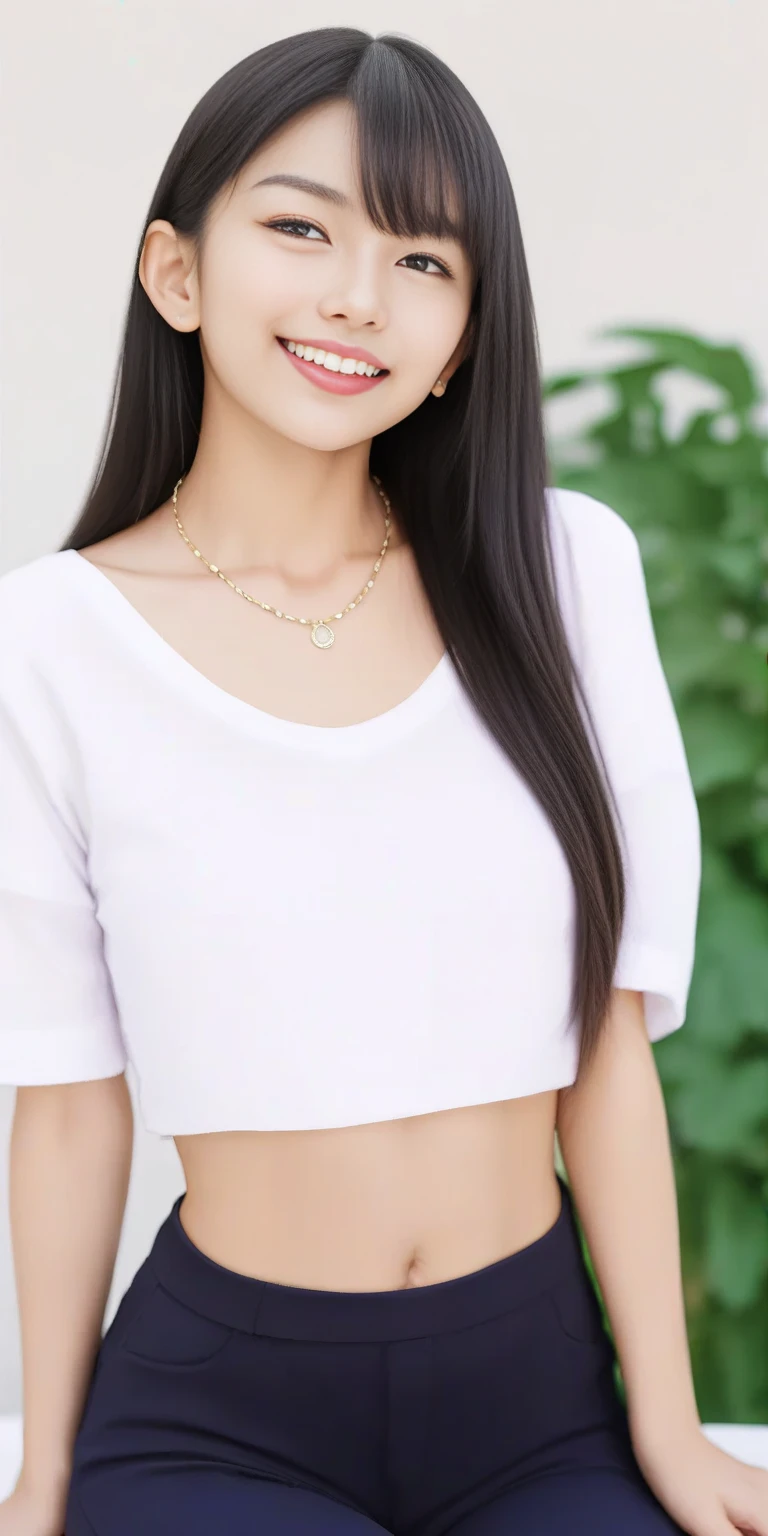 Masterpiece, Top quality, (Realistic, Photorealistic: 1.4), (RAW photos: 1.2), Highly detailed CG Unity 8K wallpaper, Very delicate and beautiful, Amazing, Detailed, Official art, Absurd, Incredibly silly, huge file size, very detailed, very elaborate, beautiful eyes and face, beautiful elaborate eyes, light on face, one girl, long hair, (pong) navel, upper body , sleeveless shirt, bare arms, bangs, school, classroom, ulzzang-6500-v1.1