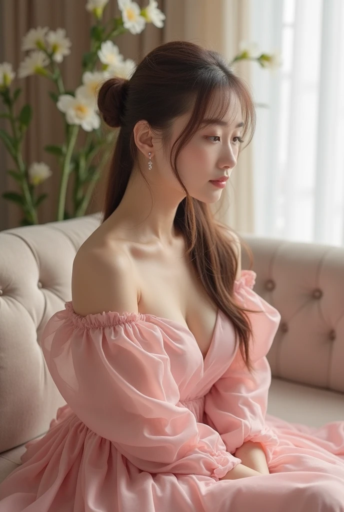 nsfw,best quality,masterpiece,ultra high res,(photorealistic:1.3),8K,raw photo,((((nsfw)))),
natural skin texture,dynamic pose,top model,((((film grain)))),(Polaroid:0.9),pussy,
posing,young woman,lace stockings,jacket,
expose,
<lora:è±å¼åå¤,å¦è¯å¦ç»_v1.0:0.65>,1girl,dress,flower,solo,brown hair,pink dress,sitting,rose,plant,long hair,chair,blurry,bare shoulders,pink flower,jewelry,pink rose,necklace,depth of field,off-shoulder dress,parted lips,off shoulder,breasts,looking at viewer,collarbone,lips,vines,strapless,princess,strapless dress,blurry foreground,full body,earring,, cinematic lighting, professional lighting, photon mapping, radiosity, physically-based rendering
