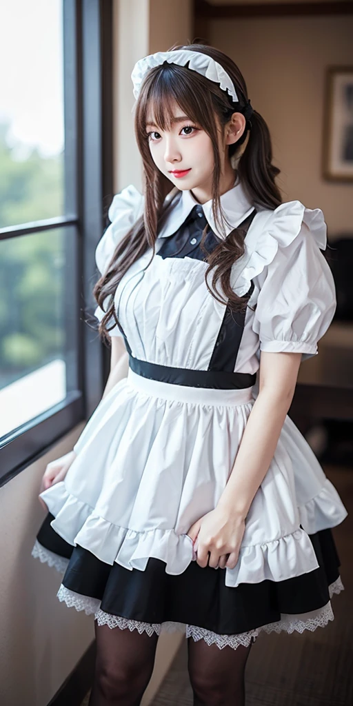 Gorgeous frilly outfit、8k、Embarrassed face、Depiction from diagonally below、See-through