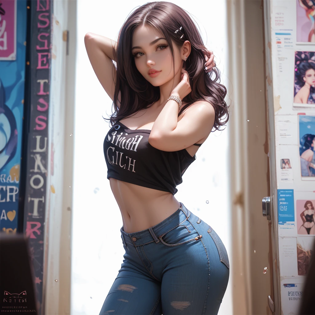 Menina adulta nova, cropped shirt, saia, SFW, coxas perfeitas, Asian girl, peitos perfeitos, Pale girl, glasses, fleshy lips, cachos, solo girl, brunette