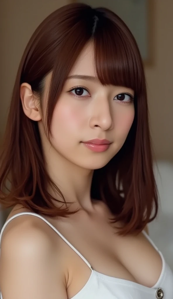 Blowjob,Japan、In underwear、Straight shoulder-length hair、The ends of the hair are curled inward、