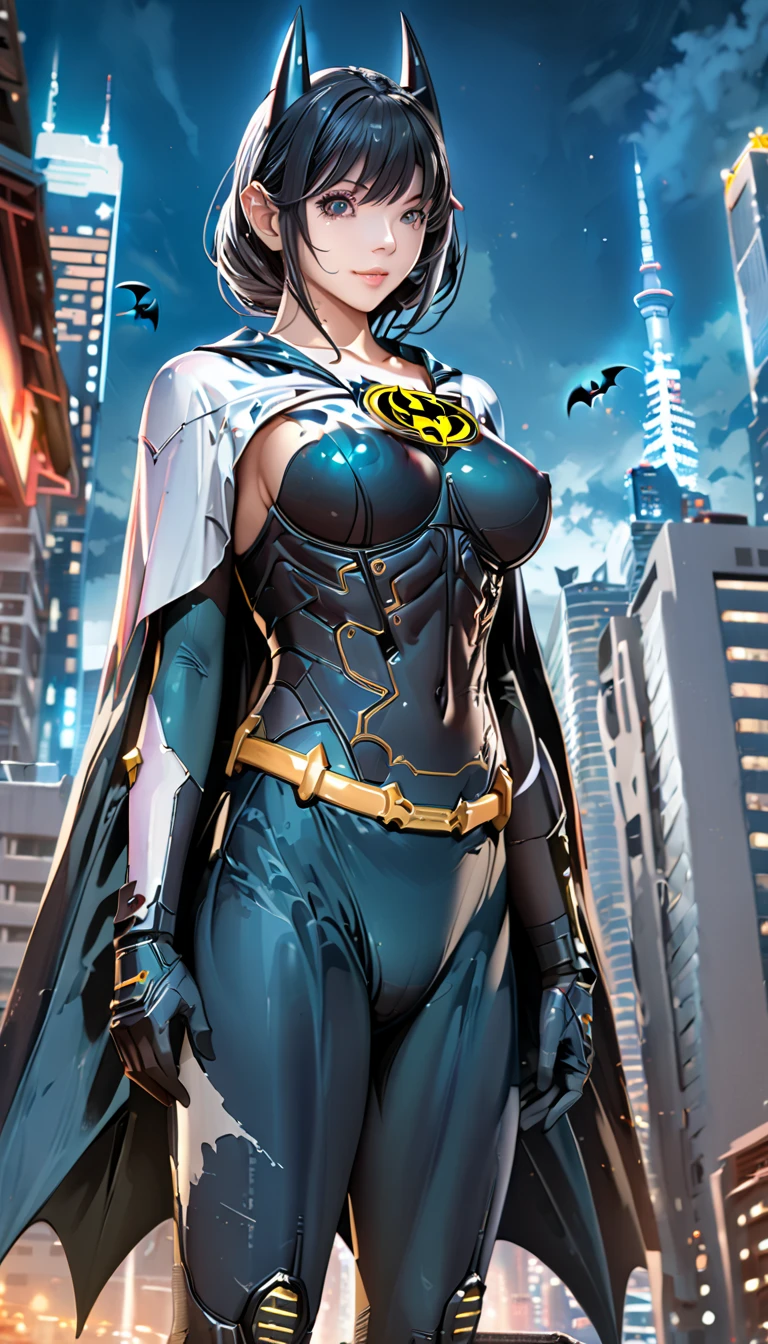 Dc Amazon warrior, woman, black short hair, hero outfit, cape