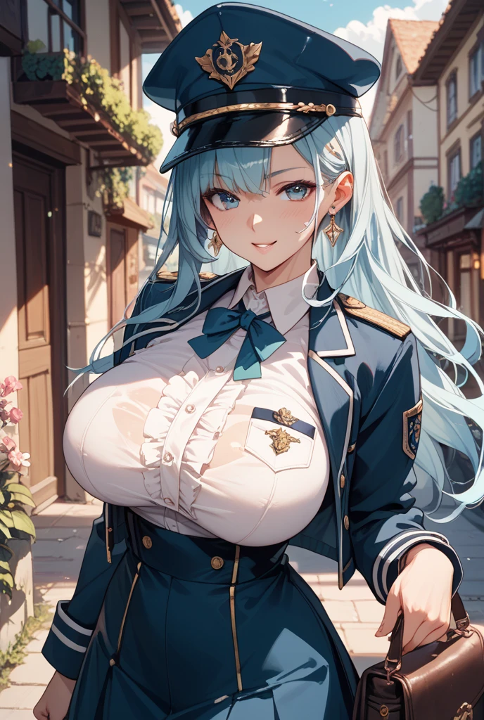 Gros seins. lunettes. yeux orange. cheveux orange. Uniforme de marin. Fille magique. The weapon is an axe. anime girl. Cheveux courts. Casquette de marin. Yeux de style anime. Key visual of the anime. Perfect student. seulement.