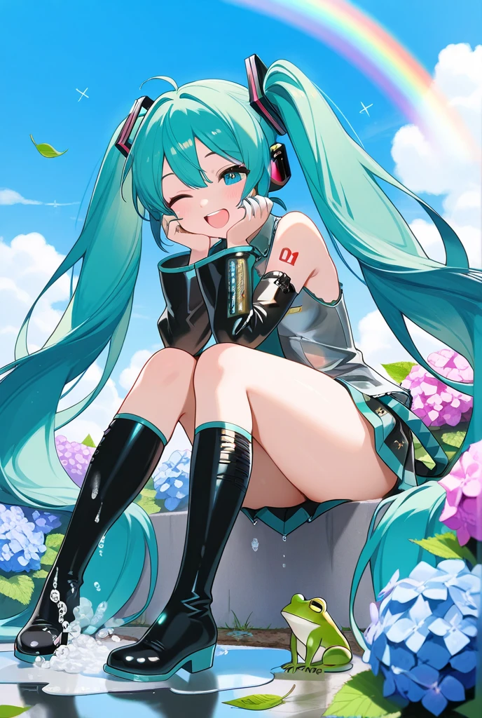(masterpiece、highest quality、highest quality、official art、beautiful beautiful:1.2)、(1 girl:1.3)Hatsune Miku、twin tails,巨乳 Hatsune Miku, Sci-Fi costumes,science fiction city background,full body esbian,barefoot,Front view, Focus on appearance,reflect everything, (master piece) (8K high resolution) (best quality person) (super defined) (ultra photoreal sim)(Raw photo) (realistic) (bright lighting)