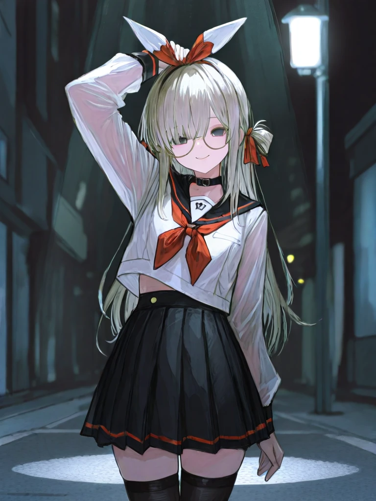 1girl, evil neuro-sama, (yuzu modoki), cowboy shot, turtle, star \(symbol\), black skirt, pleated skirt, red eyes, red bow, black sailor collar, black cardigan, open cardigan, dark red ribbon, hair ribbon, two side up, ahoge, heart hair ornament, long sleeves, light brown hair, natural lighting, (masterpiece, best quality), cityscape, skyline, detailed scenery, (3d render:0.7), highly detailed, finely detailed, animal collar, leash, paw pose, cat ears, cat tail, tail bow,