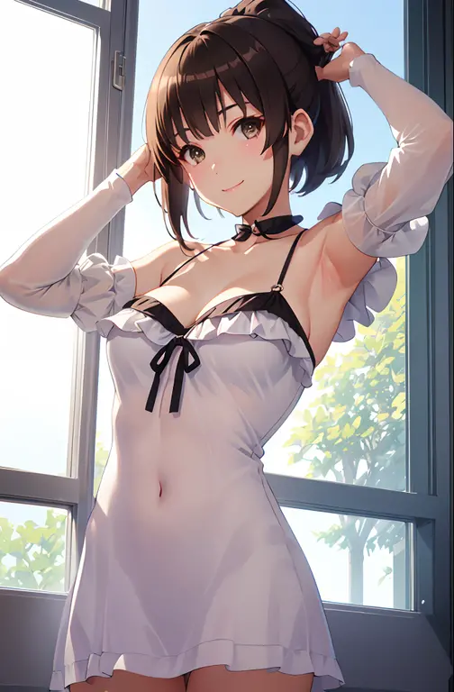 (8k, Realistic, RAW Photos, Highest quality: 1.4),Japanese idol-style beautiful girl,model,1 person,18-year-old,(Short Bob),(Black Hair),tiara,She has her hair tucked behind her ear,Transparent grey eyes,Long eyelashes,eyeliner,eyeliner,(Earrings(small)),cheek(Beige brown),(Lip gloss),lips(Plump,Shiny),透明感のあるwhiteさとキメの細かい肌,thin long neck,Thin and delicate shoulders,(Lace gloves(white)),(Wedding Bouquet),(Wedding dress(Frills,Plumpしたロングスカート :1.1)),(layer),(Fishnet tights(white)),(High heels(white)),(Background of a Gothic stone church with stained glass windows),Smiling for the camera,Full body portrait