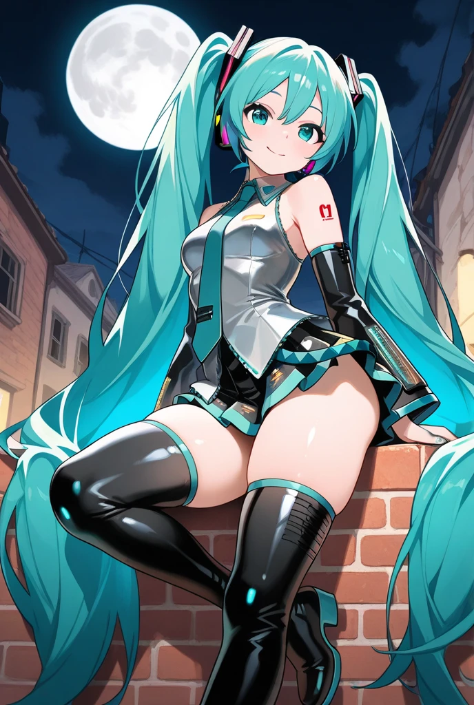 best quality, masterpiece, solo, 1girl, <lora:gofa-10:1>, hatsune miku, sitting, crossed legs,