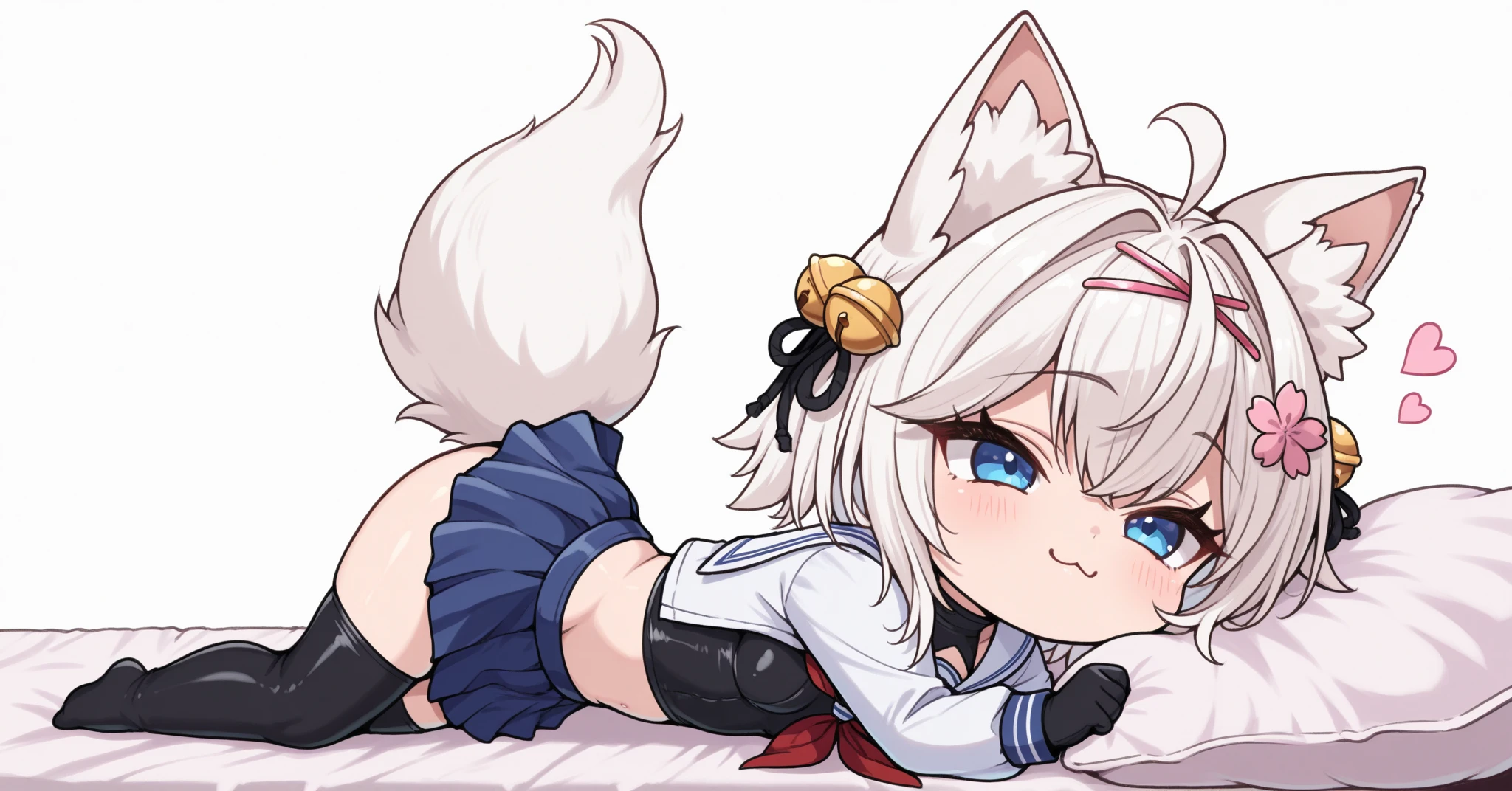 Extremadamente detallado gran calidad de imagen 1 white-haired girl with ribbon decorations on her head, blue eyes in school mini skirt navy Women with white stockings at home show panties