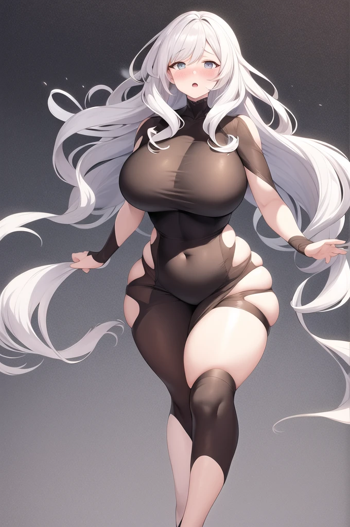 (((I want a woman alone, light skin, long gray hair, completely black eyes, medium curvy body, medium chest, Wearing a nice outfit while making funny faces)))