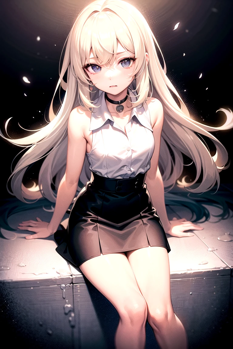 high image, super detail, high resolution, anime, manga, illustration, black knee high socks, thighs, beautiful woman, amorous expression, seductive look, laugh like a prankster, happy, shy, alluring moist half open lips, flowing layered messy half-up knitting light brown ponytail hair style, sparkling blue eyes, huge breasts, under boob, great proportion, perfect proportion, slender, full body, knit dress flared mini skirt