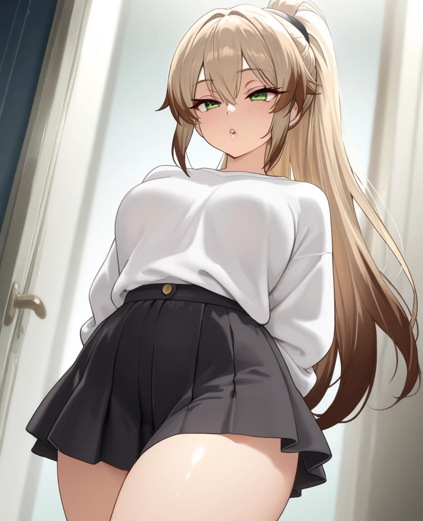 masterpiece, highest quality, High resolution, kitagawa marin sb, From above, 1 girl, blonde, Long Hair, Colorful Hair, Red eyes, jewelry, Earrings, Earrings, (topless), lace black panties,(Showing panties:1.3), (Spread your legs), Sexy pose, seductive pose, (Put your hand in your panties:1.3), (Sweat, blush, close eyes, Open mouth), (Pussy juice:1.3), Her Room
