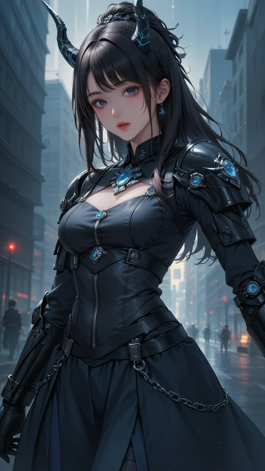 最high quality、Best image quality、masterpiece、With a girl((cute、16 years old、Best Bust、Medium Bust、Beautiful Blue Eyes、Spread your chest wide,Black Hair、Disheveled Hair、thin、Highest Valley、Black Ninja))high quality、Beautiful art、background((night、heavy rain、City、Dark Clouds)),Tabletop、Exquisite design、Visual Arts、Written boundary depth、Best lighting、Highest detail、8k