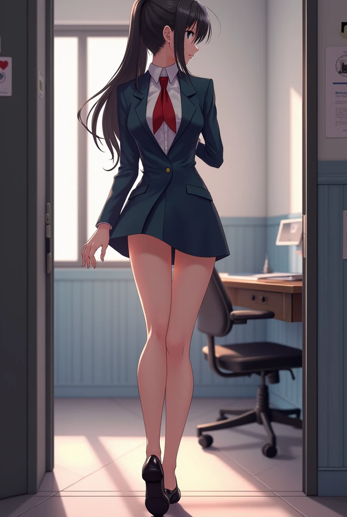 Top quality, high detailed illustration,secretary, one adult female, lying down, surprised face, spread legs, double hand job, (long brown hair, pink secretarysuit , tight pink skirt), clothes lift, (bare breasts: 1.1), nipples, pubic hair, no pants, (spread cunt), love juice, [green eyes], brown belt, [blue earrings], navy blue tie, background on antique desk in room, shot from above